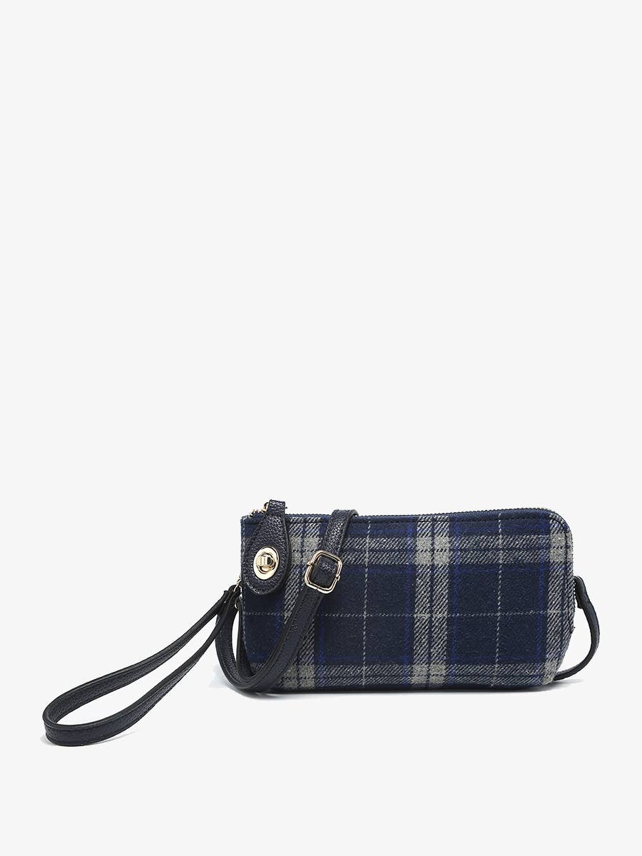 M1818PLD Kendall Plaid Crossbody/Wristlet w/ Twist Lock: Beige