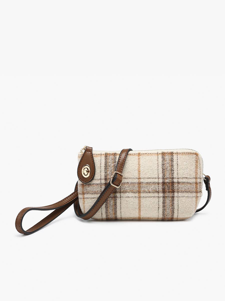 M1818PLD Kendall Plaid Crossbody/Wristlet w/ Twist Lock: Beige