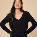 Vintage Velvet V-Neck with Wide Leg Pant: Black / S