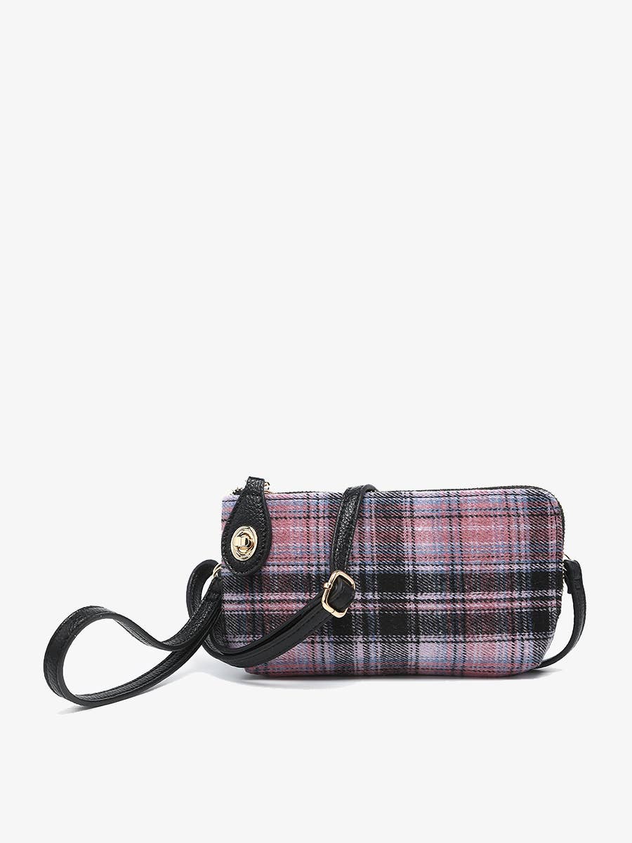 M1818PLD Kendall Plaid Crossbody/Wristlet w/ Twist Lock: Beige