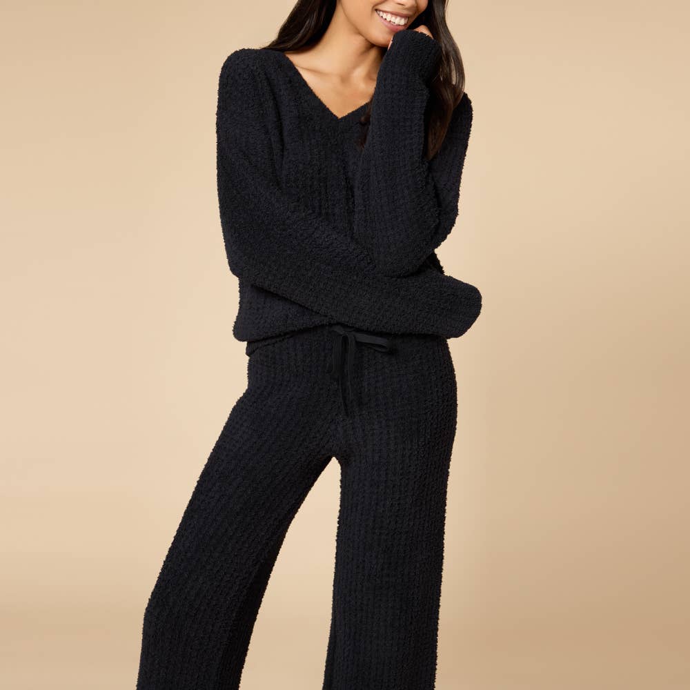 Marshmallow Waffle V-Neck Lounge Set for Women: Cherry Cola / S