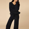 Marshmallow Waffle V-Neck Lounge Set for Women: Black / L