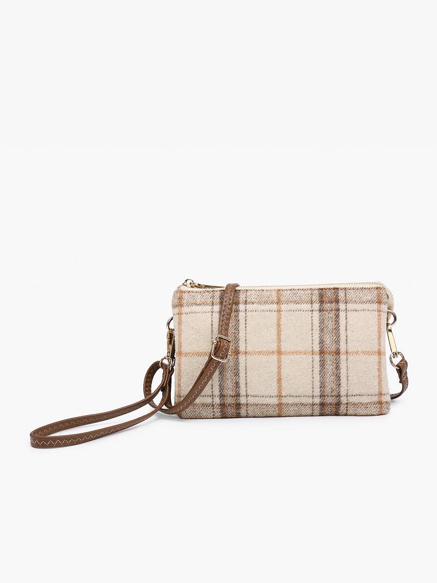M013-PLD Riley Plaid 3 Compartment Crossbody/Wristlet: Green