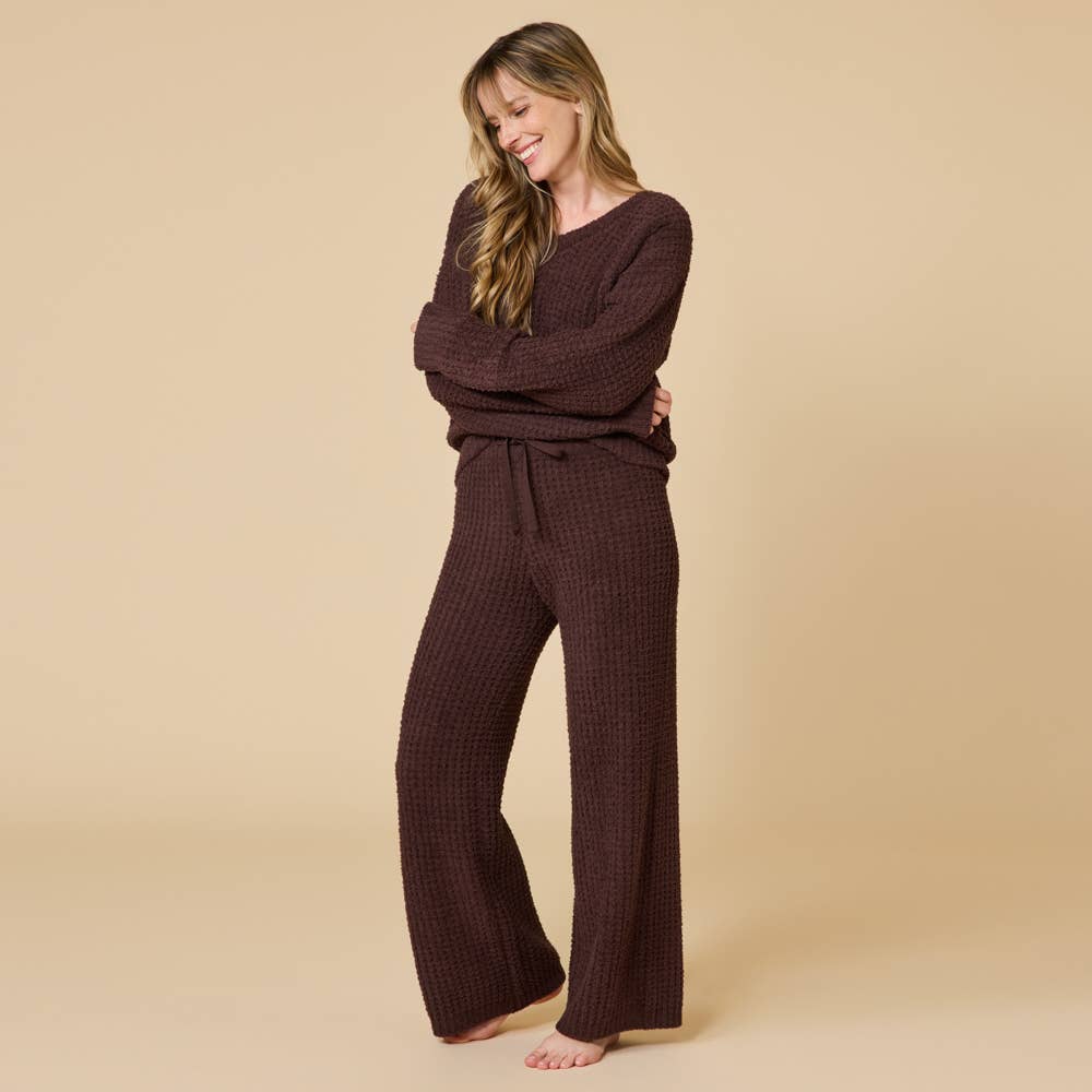 Marshmallow Waffle V-Neck Lounge Set for Women: Black / S
