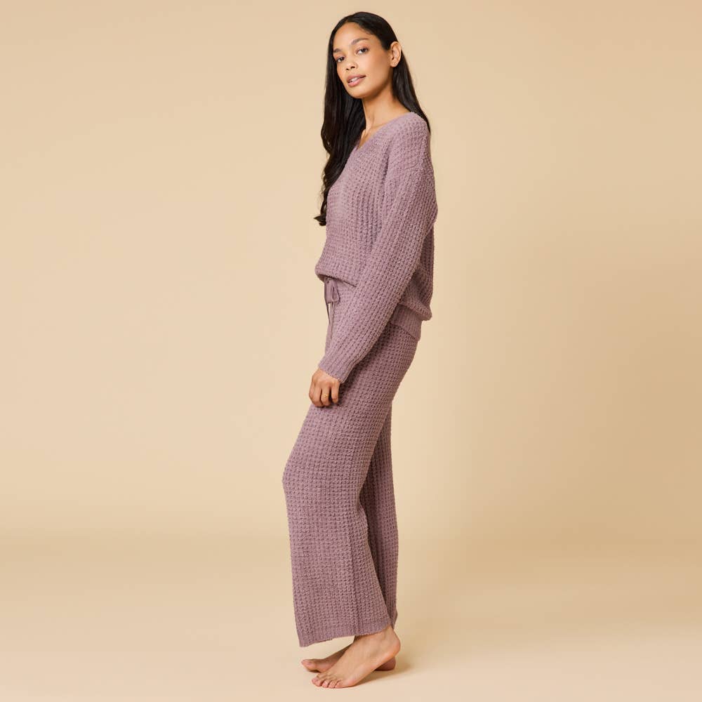 Marshmallow Waffle V-Neck Lounge Set for Women: Black / S