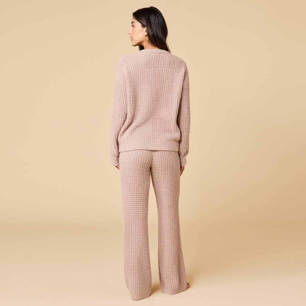 Marshmallow Waffle V-Neck Lounge Set for Women: Black / S