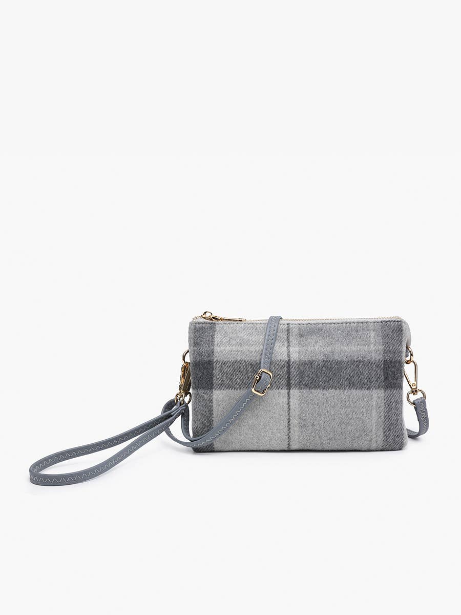 M013-PLD Riley Plaid 3 Compartment Crossbody/Wristlet: Green