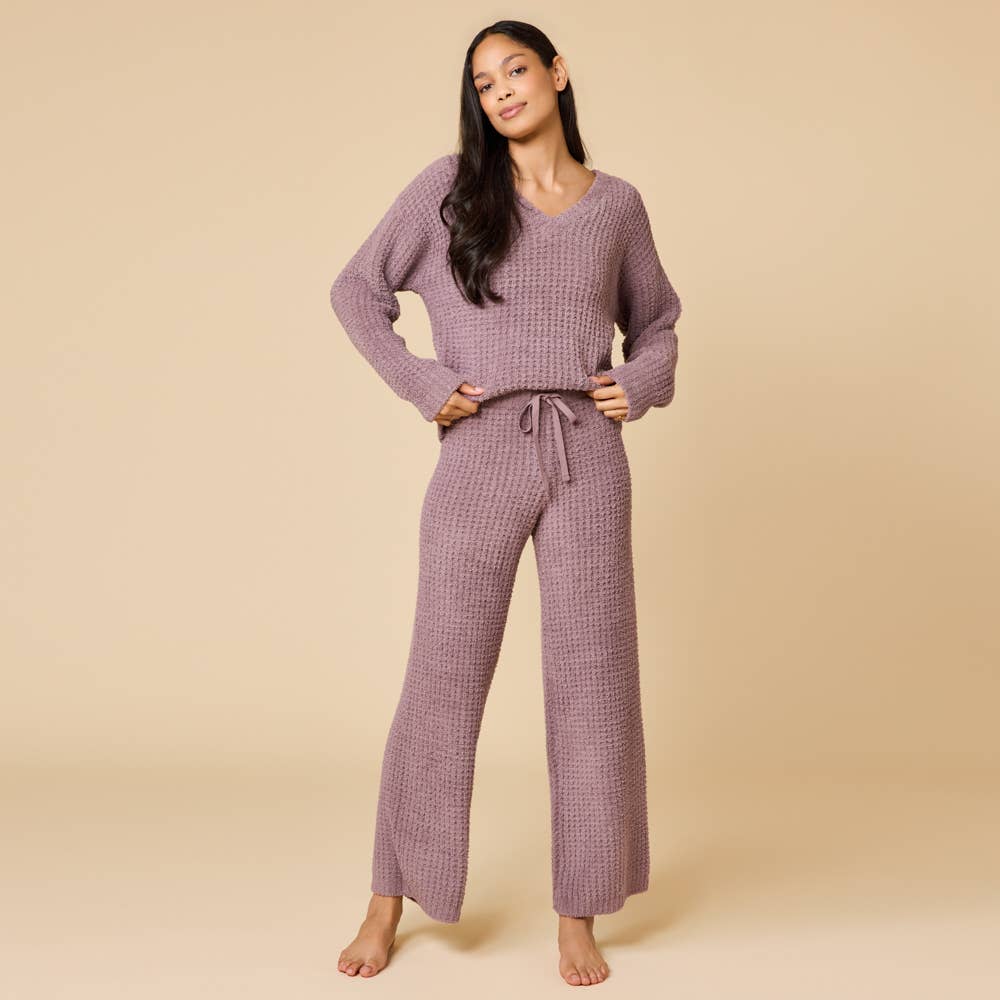 Marshmallow Waffle V-Neck Lounge Set for Women: Black / S