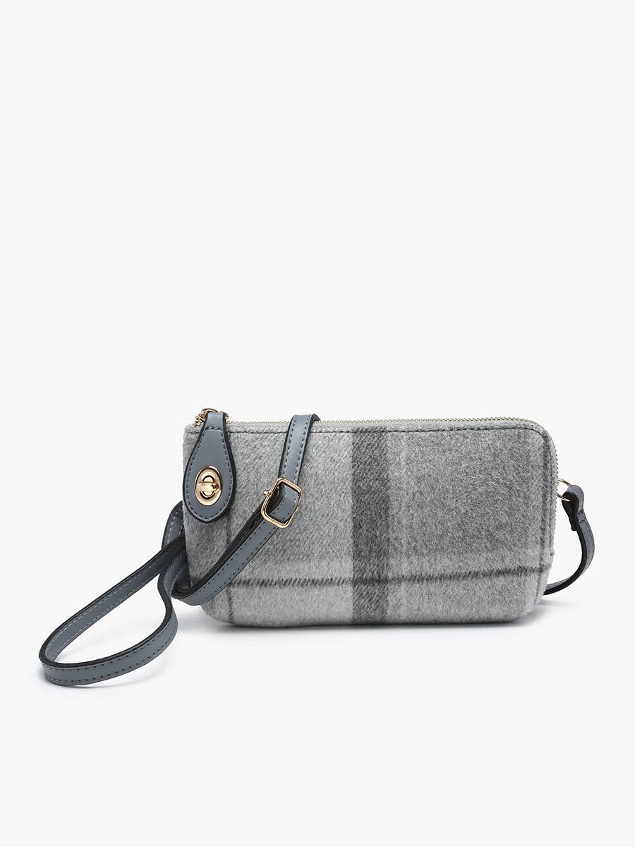 M1818PLD Kendall Plaid Crossbody/Wristlet w/ Twist Lock: Beige