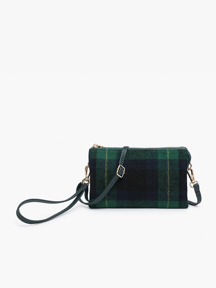 M013-PLD Riley Plaid 3 Compartment Crossbody/Wristlet: Green