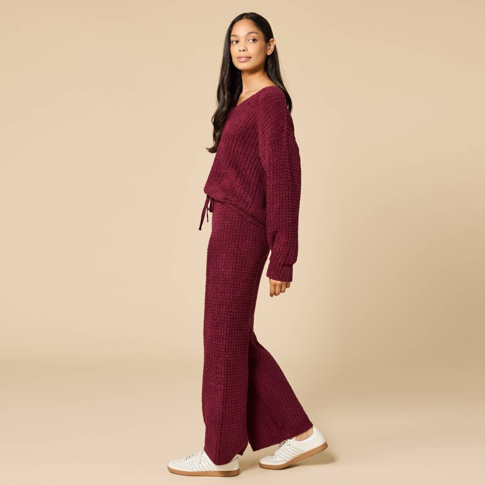 Marshmallow Waffle V-Neck Lounge Set for Women: Cherry Cola / XL