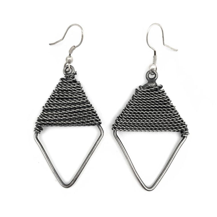 Basketweave Antique Silver Half Wrapped Diamond Earrings