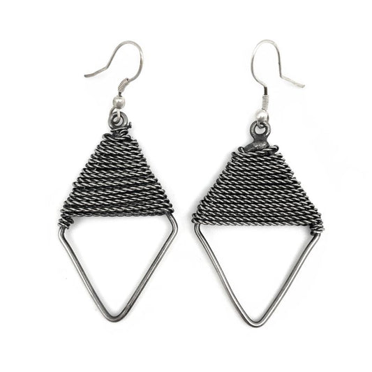 Basketweave Antique Silver Half Wrapped Diamond Earrings